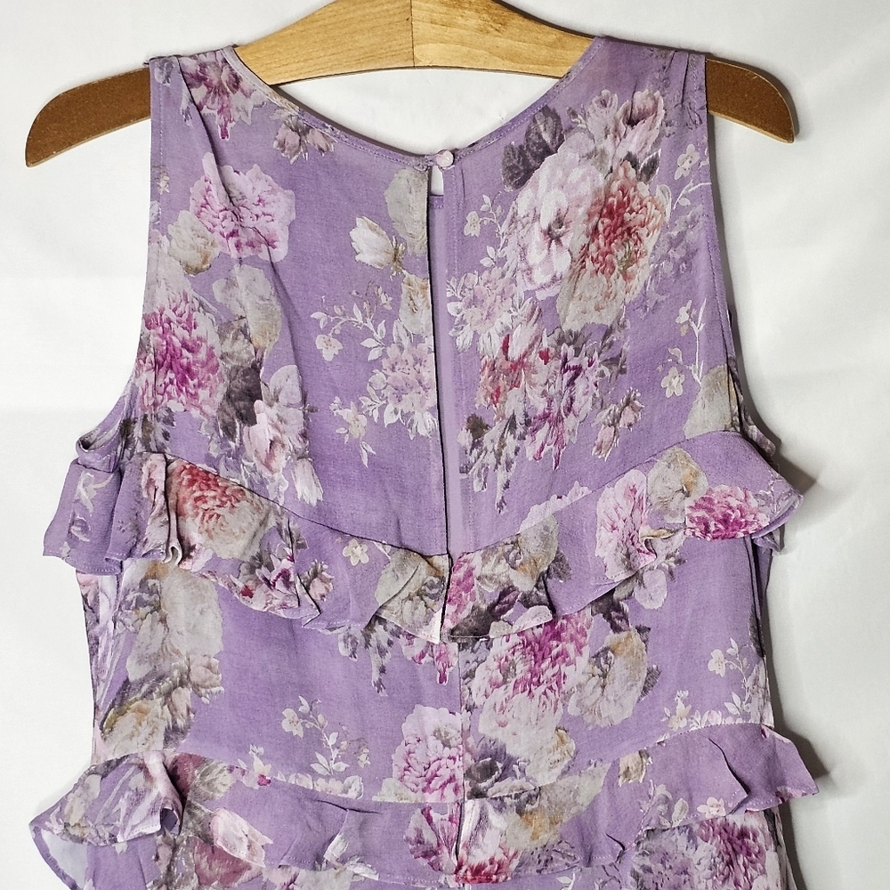 Sundance Faye Lilac Floral Midi Dress Size L Cottagecore Ruffle Asymetric Boho - Picture 9 of 14